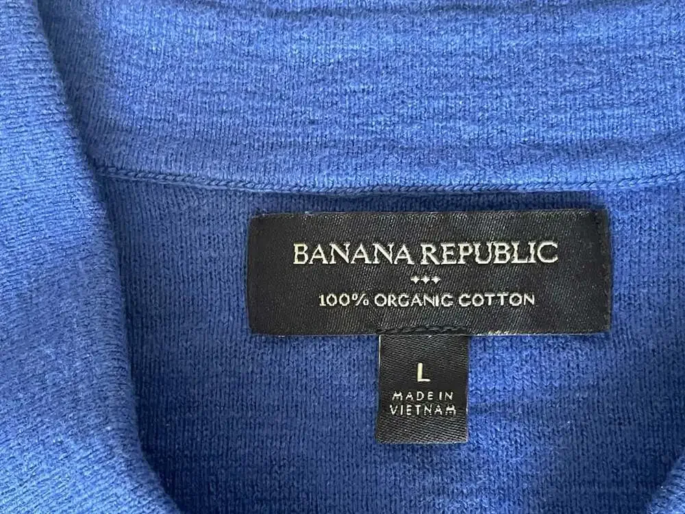 Banana Republic Mens M-L Blue 100%Organic Cotton Knit Polo Pocket Short Sleeve